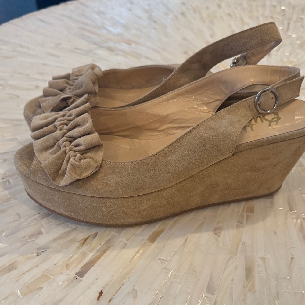 Butter Tan Suede Wedge Sandals